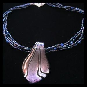 Artisan Glass Pendant Necklace with Toggle Clasp